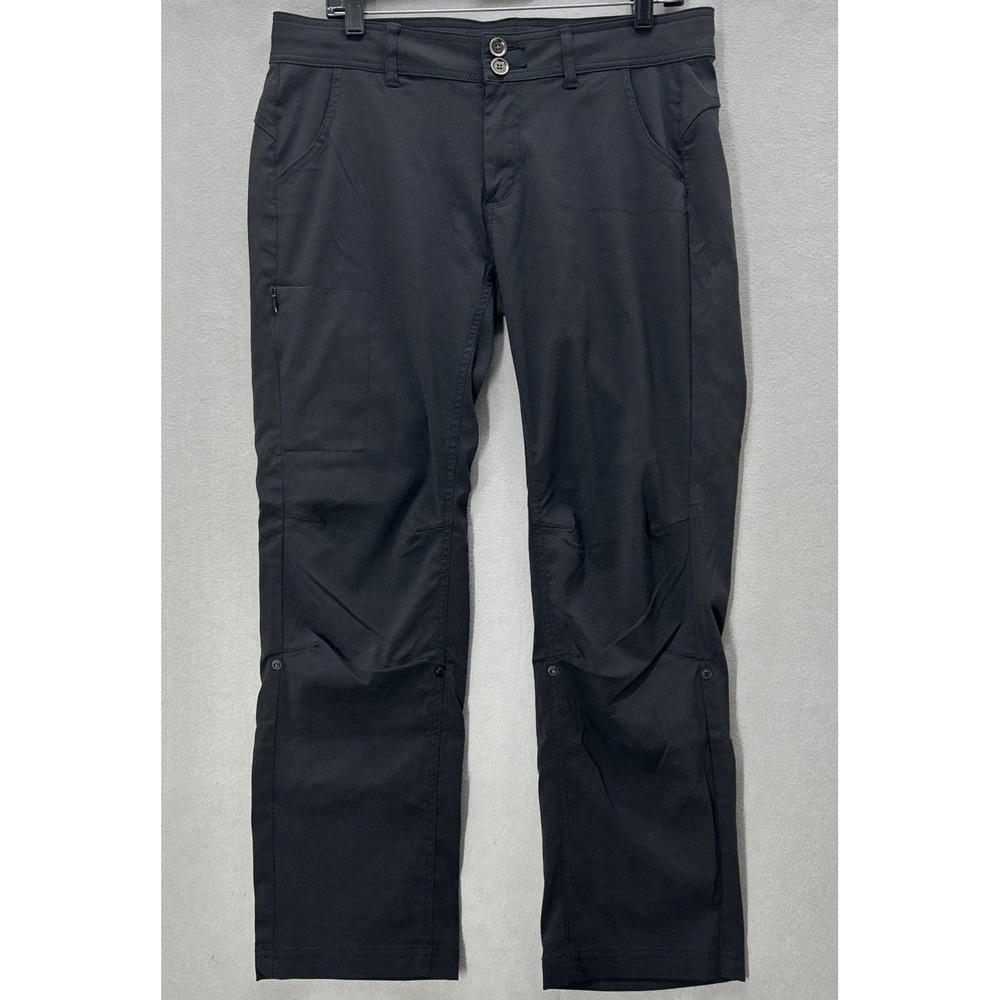 Prana Halle Pants Womens 12 Short Black Nylon Stretch Hiking Cargo Roll Up Trail
